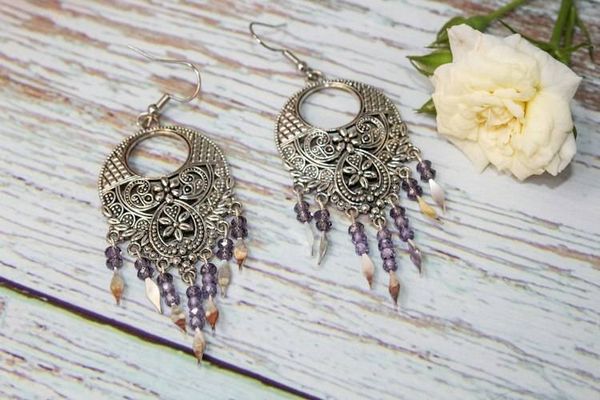 Alternate image for Amethyst Gypsy Dreams Silver-Plated Cubic Zirconia Fringe Earrings