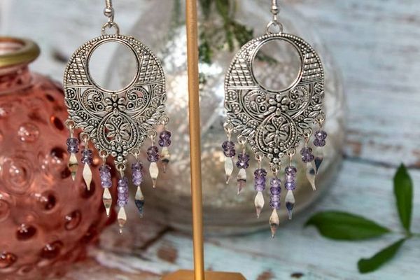 Alternate image for Amethyst Gypsy Dreams Silver-Plated Cubic Zirconia Fringe Earrings