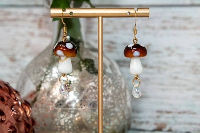Alternate image for Enchanted Forest Foragers Cottagecore Mushroom Earrings