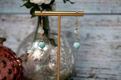 Alternate image for Caribbean Sky Larimar and Clear Quartz Crystal Earrings