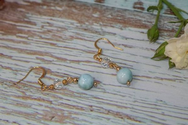 Alternate image for Caribbean Sky Larimar and Clear Quartz Crystal Earrings