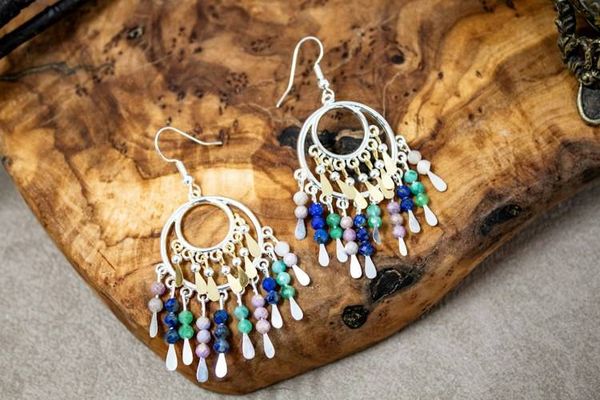 Alternate image for Bohemian Tides Two-Tone Multi Gemstone Chandelier Earrings