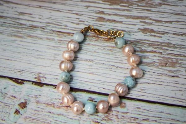 Alternate image for Blush and Caribbean Blue Freshwater Pearl and Larimar Bracelet