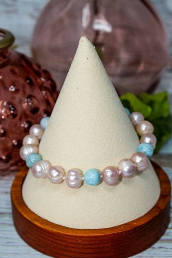 Alternate image for Blush and Caribbean Blue Freshwater Pearl and Larimar Bracelet