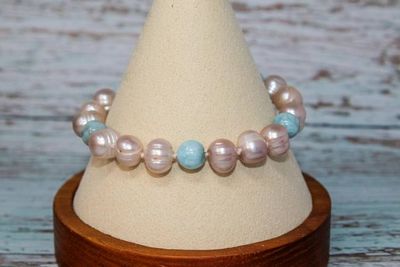 Alternate image for Blush and Caribbean Blue Freshwater Pearl and Larimar Bracelet