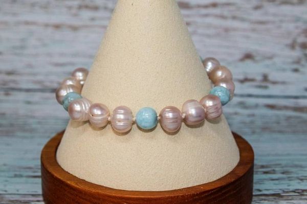 Alternate image for Blush and Caribbean Blue Freshwater Pearl and Larimar Bracelet