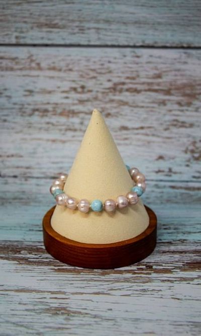 Alternate image for Blush and Caribbean Blue Freshwater Pearl and Larimar Bracelet