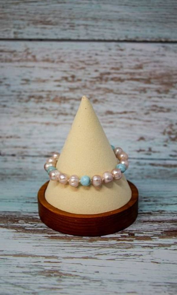Alternate image for Blush and Caribbean Blue Freshwater Pearl and Larimar Bracelet