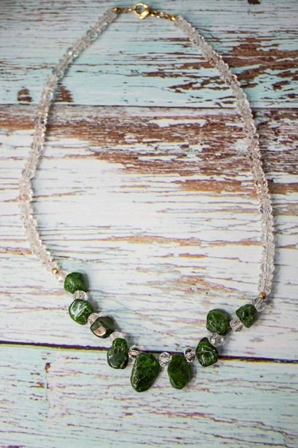Alternate image for Woodland Elegance Faceted Clear Quartz and Chrome Diopside Nugget Necklace