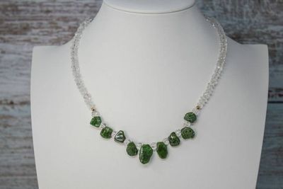 Alternate image for Woodland Elegance Faceted Clear Quartz and Chrome Diopside Nugget Necklace