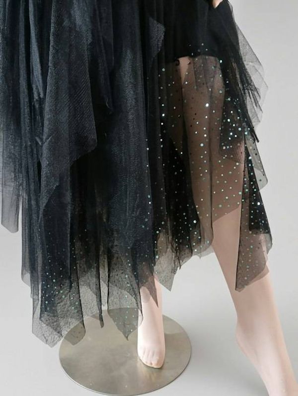 Alternate image for Black tulle Gothic style, Halloween green sparkles and with dramatic shoulders