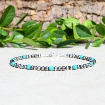 Primary image for Navajo Style Pearl and Turquoise Sterling Silver Bracelet