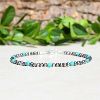 Alternate image for Navajo Style Pearl and Turquoise Sterling Silver Bracelet