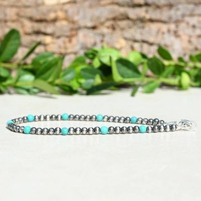 Alternate image for Navajo Style Pearl and Turquoise Sterling Silver Bracelet