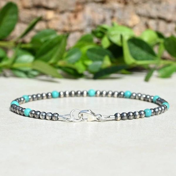 Alternate image for Navajo Style Pearl and Turquoise Sterling Silver Bracelet