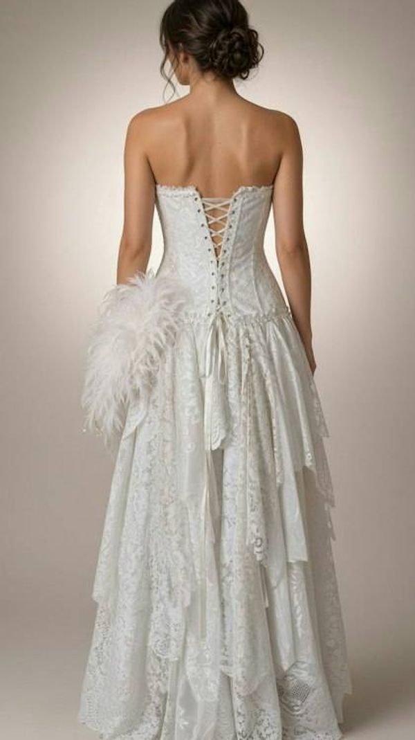 Alternate image for Ethereal Feather-Adorned Ivory Lace Wedding Gown with Corset Bodice