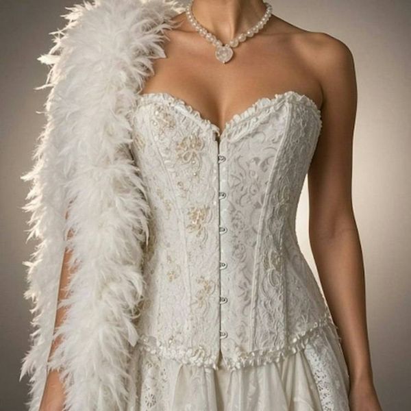 Alternate image for Ethereal Feather-Adorned Ivory Lace Wedding Gown with Corset Bodice