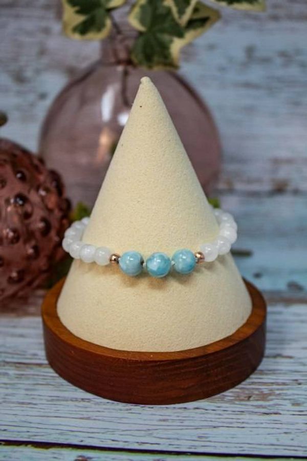 Alternate image for Ocean Moonlight Reflections Rainbow Moonstone and Larimar Bracelet