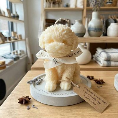 Alternate image for Handcrafted Poodle Dog Candle in Natural Cream Soy Wax