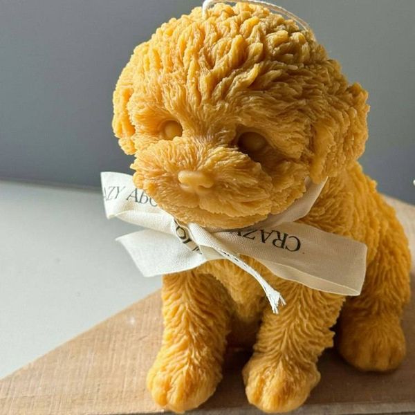 Alternate image for Handcrafted Poodle Dog Candle in Natural Cream Soy Wax