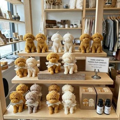 Alternate image for Handcrafted Poodle Dog Candle in Natural Cream Soy Wax