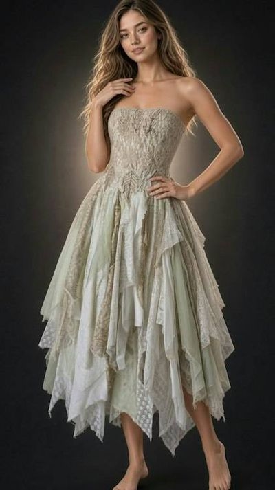 Primary image for Ethereal Woodland Fairy Handkerchief Hem Dress with Embroidered Lace Bodice