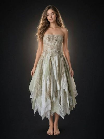 Alternate image for Ethereal Woodland Fairy Handkerchief Hem Dress with Embroidered Lace Bodice
