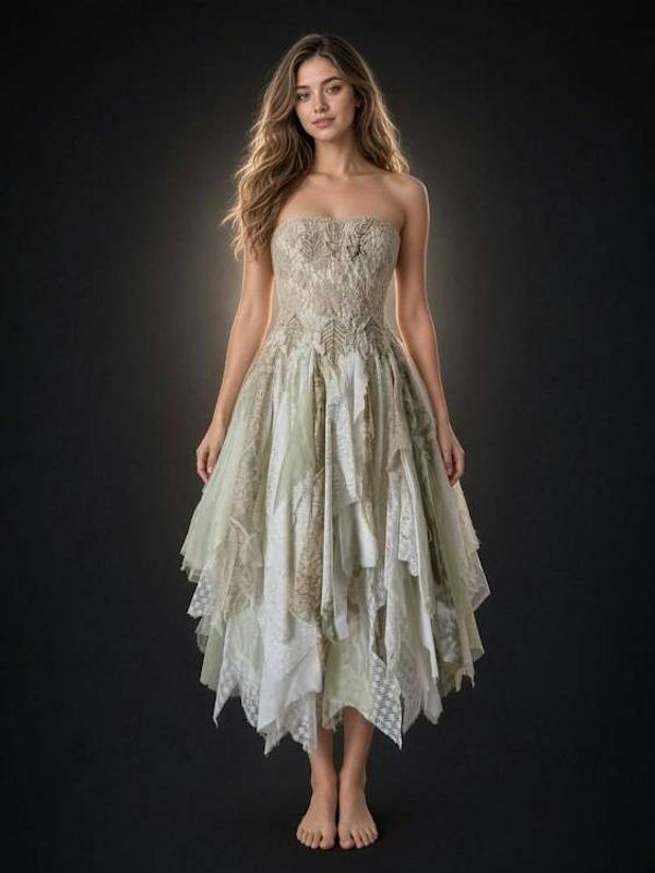 Alternate image for Ethereal Woodland Fairy Handkerchief Hem Dress with Embroidered Lace Bodice