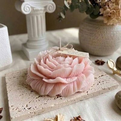 Primary image for Handcrafted Peony Flower Soy Wax Candle in Blush Pink