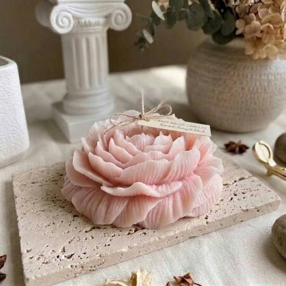 Handcrafted Peony Flower Soy Wax Candle in Blush Pink