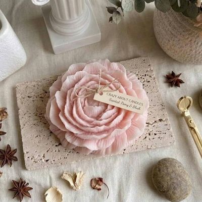 Alternate image for Handcrafted Peony Flower Soy Wax Candle in Blush Pink