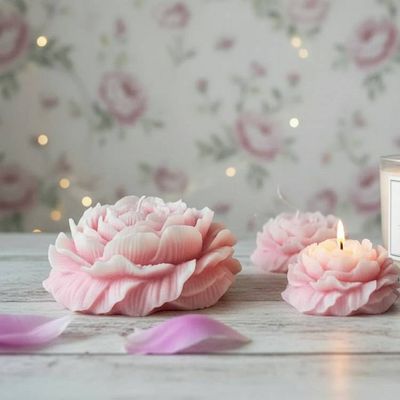 Alternate image for Handcrafted Peony Flower Soy Wax Candle in Blush Pink