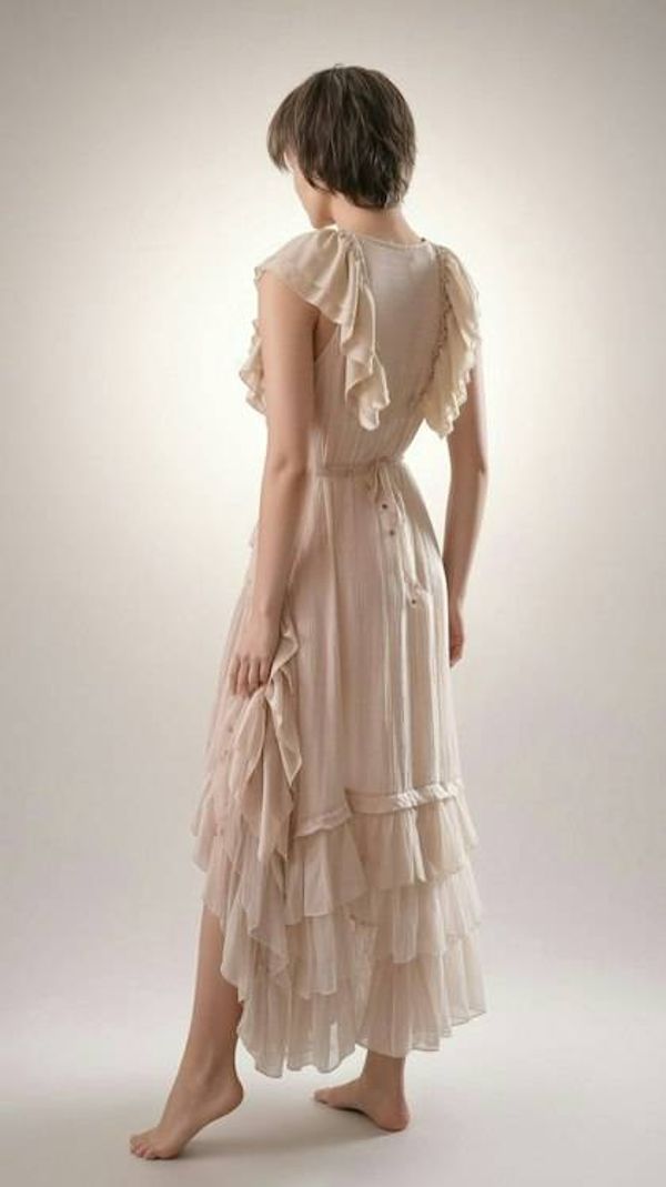 Alternate image for Handcrafted Romantic Tiered High Low Ruffle Dress with Embellished Lace Bodice