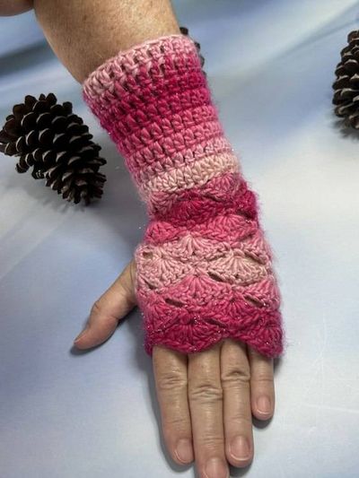 Primary image for Rosewater Sparkle Fantail Shell Stitch Fingerless Gloves