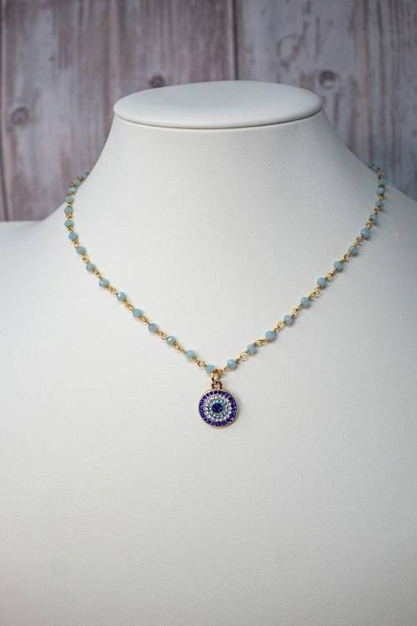 Alternate image for Azure Guardian Hydro Quartz and Evil Eye Necklace