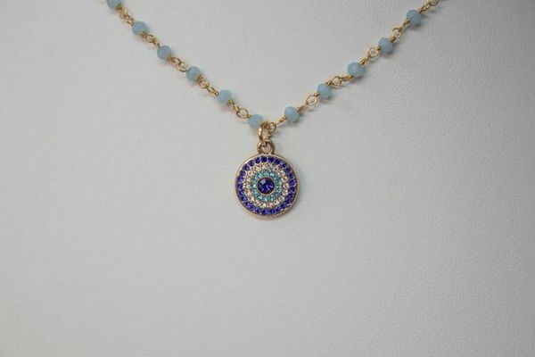 Alternate image for Azure Guardian Hydro Quartz and Evil Eye Necklace