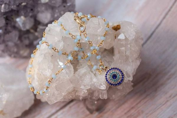 Alternate image for Azure Guardian Hydro Quartz and Evil Eye Necklace