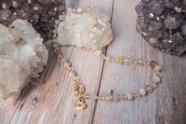Alternate image for Sukura Heart Flower Agate and Clear Quartz Necklace