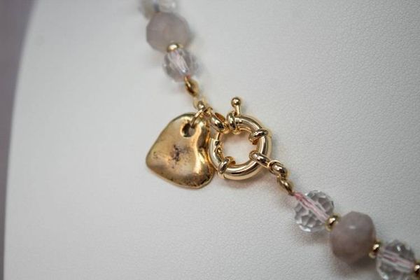 Alternate image for Sukura Heart Flower Agate and Clear Quartz Necklace