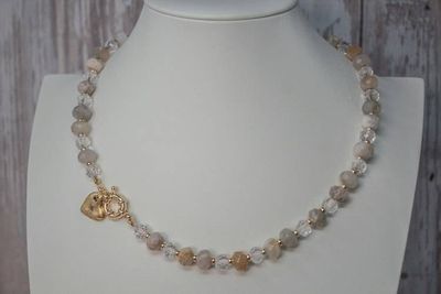 Alternate image for Sukura Heart Flower Agate and Clear Quartz Necklace