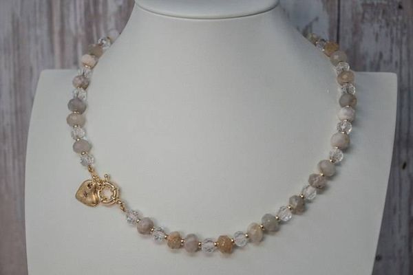 Alternate image for Sukura Heart Flower Agate and Clear Quartz Necklace