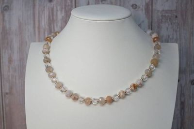 Alternate image for Sukura Heart Flower Agate and Clear Quartz Necklace