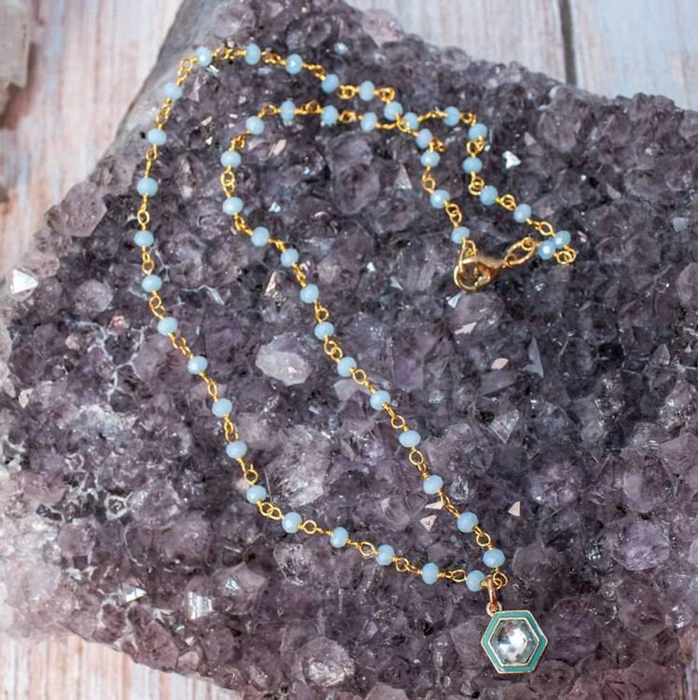 Celestial Tides Hydro Quartz and Enamel Octagon Necklace