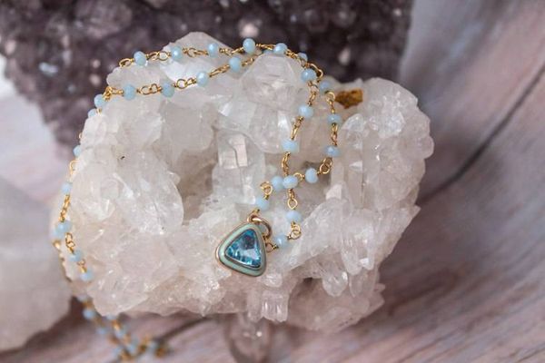 Alternate image for Azure Geometry Hydro Quartz Enamel Triangle Charm Necklace