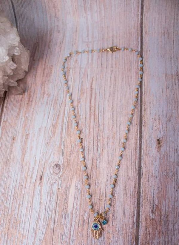 Alternate image for Celestial Hamsa Guardian Hydro Quartz Evil Eye Necklace