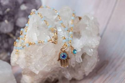 Alternate image for Celestial Hamsa Guardian Hydro Quartz Evil Eye Necklace