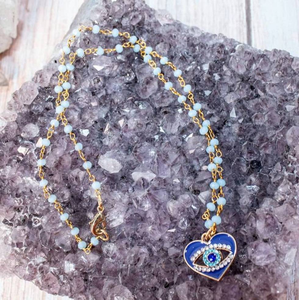 Love Under Watchful Eyes Hydro Quartz and Heart Evil Eye Necklace
