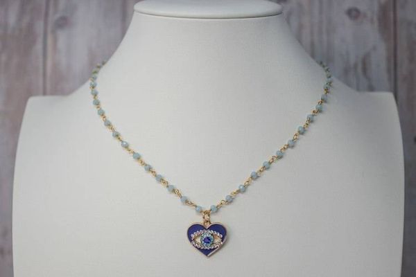 Alternate image for Love Under Watchful Eyes Hydro Quartz and Heart Evil Eye Necklace