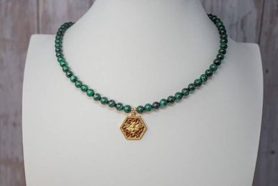 Alternate image for Emerald Hive Malachite and Golden Bumblebee Necklace