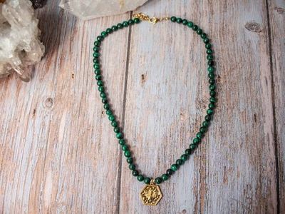 Alternate image for Emerald Hive Malachite and Golden Bumblebee Necklace